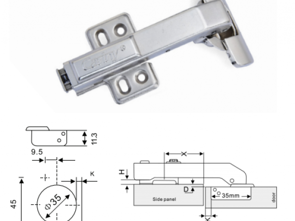 Bản lề thép mạ Nikel, dùng cho cánh tủ góc,tháo lắp nhanh, không giảm chấn C90