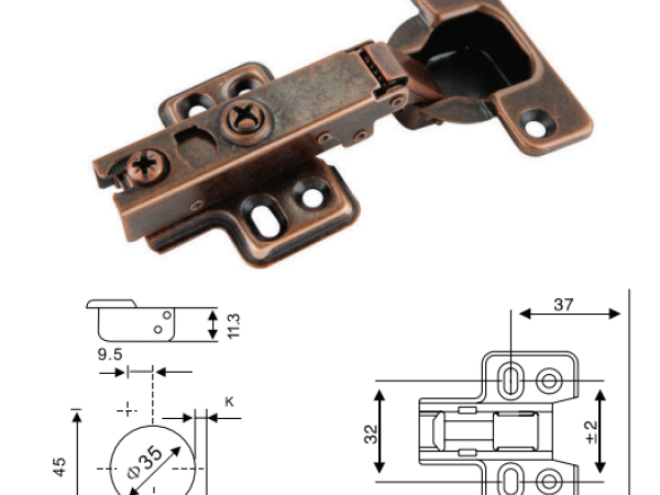 Bản lề thép giả cổ đồng đỏ, tháo lắp thường, giảm chấn thủy lực DR14