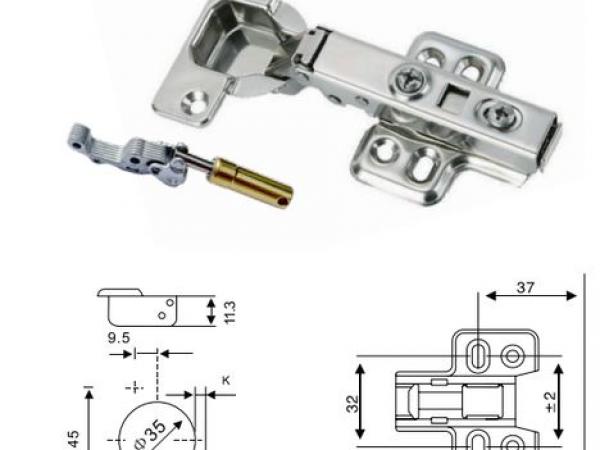 Bản lề inox 201 S33, pít-tông đồng, lắp nhanh